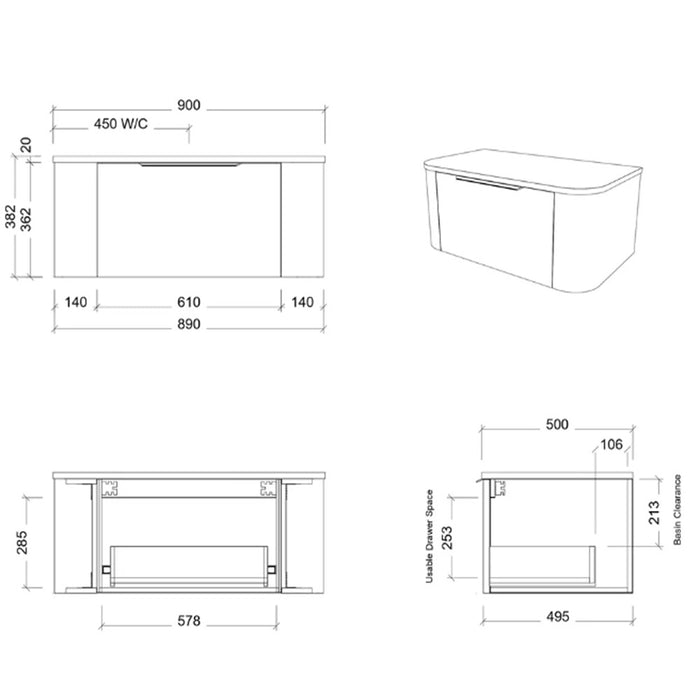 750-1800*500*380mm Timberline Santos Wall Hung Vanity