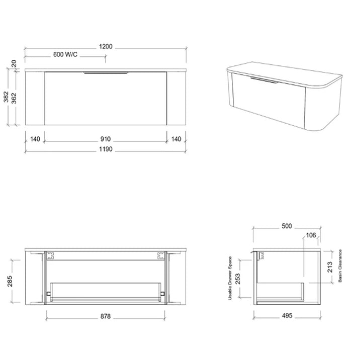 750-1800*500*380mm Timberline Santos Wall Hung Vanity