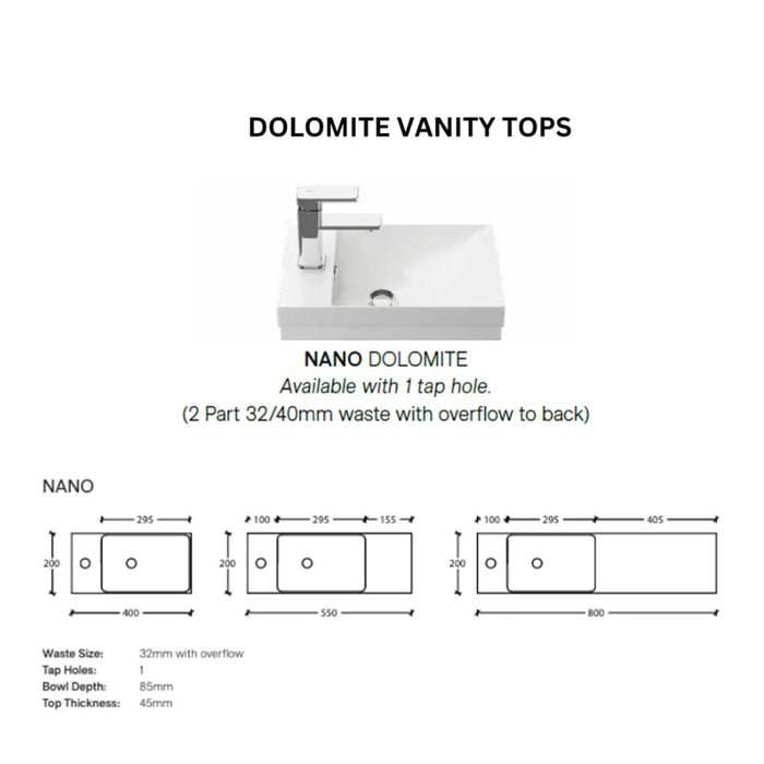 400-550*220*545mm Timberline OLLIE Single Bowl Wall Hung Vanity