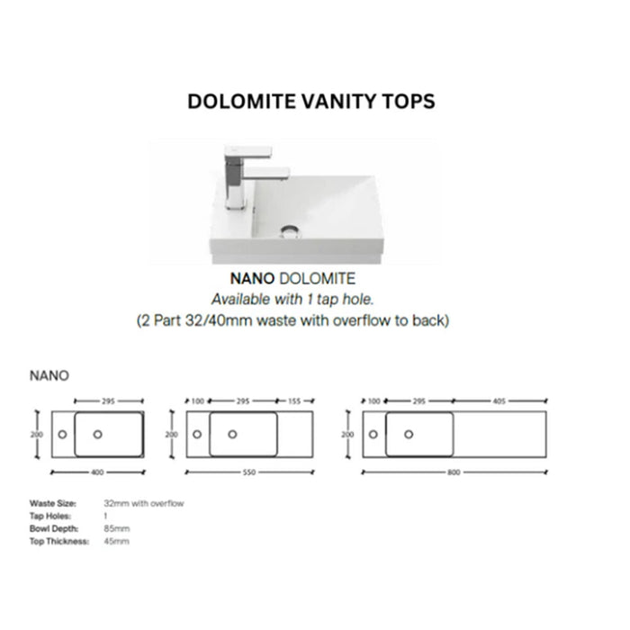550-800*220*545mm Timberline OSCAR Single Bowl Wall Hung Vanity