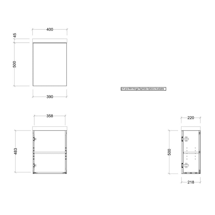400-550*220*545mm Timberline OLLIE Single Bowl Wall Hung Vanity
