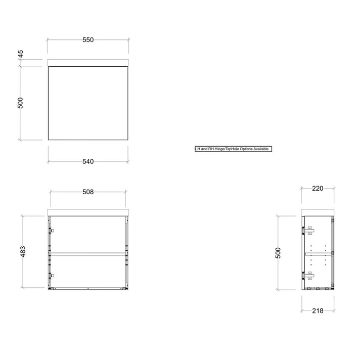 400-550*220*545mm Timberline OLLIE Single Bowl Wall Hung Vanity