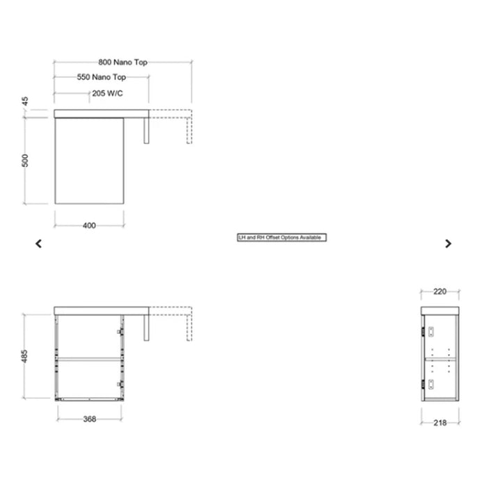 550-800*220*545mm Timberline OSCAR Single Bowl Wall Hung Vanity