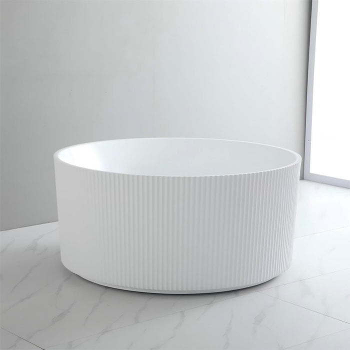1280*1280*595mm POS Como Groove Fluted Matt/Gloss White Acrylic Round Freestanding Bath