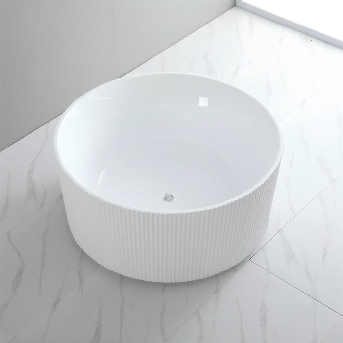 1280*1280*595mm POS Como Groove Fluted Matt/Gloss White Acrylic Round Freestanding Bath