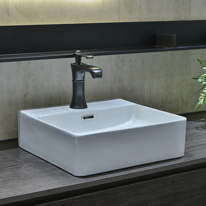 410*420*130mm Rectangle Gloss White Ceramic Above Counter Basin with 1 Tap Hole