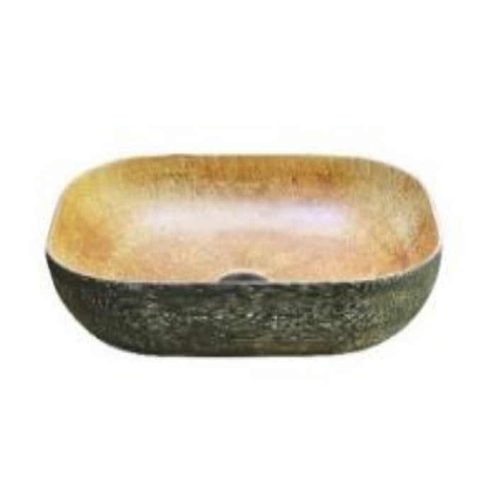 490*385*140mm Pumpkin and Green Exterior Porcelain Rectangle Above Counter Art Basin
