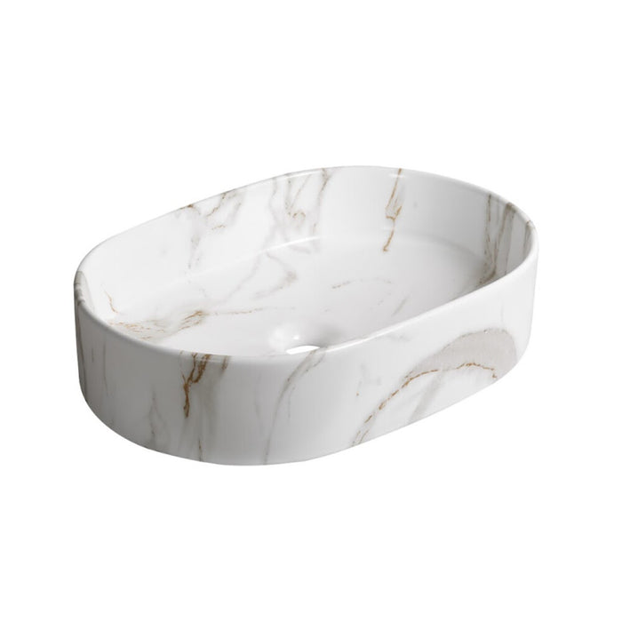 500*350*120mm Matt Carrara Ceramic Marble Oval Above Counter Art Basin