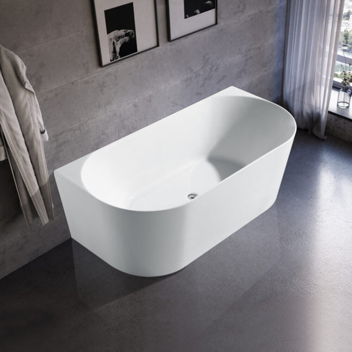 1400-1700*700*580mm Mercio Musen Gloss White Oval Acrylic Back To Wall Bathtub