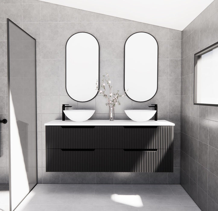 600-1800*450*550mm ABS Bali Matt Black MR Melamined Board Panel With PVC Coating Fluted Wall Hung Vanity - HD reno