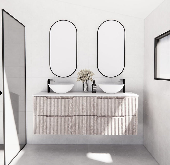600-1800*450*550mm ABS Bali White Oak MR Melamined Board Panel With PVC Coating Fluted Wall Hung Vanity