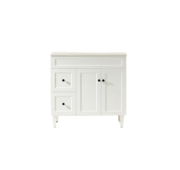 900*455*860mm POS Harrington Matt White PVC Constructed Freestanding Vanity With Kick Board - Left Hand Drawer - HD reno