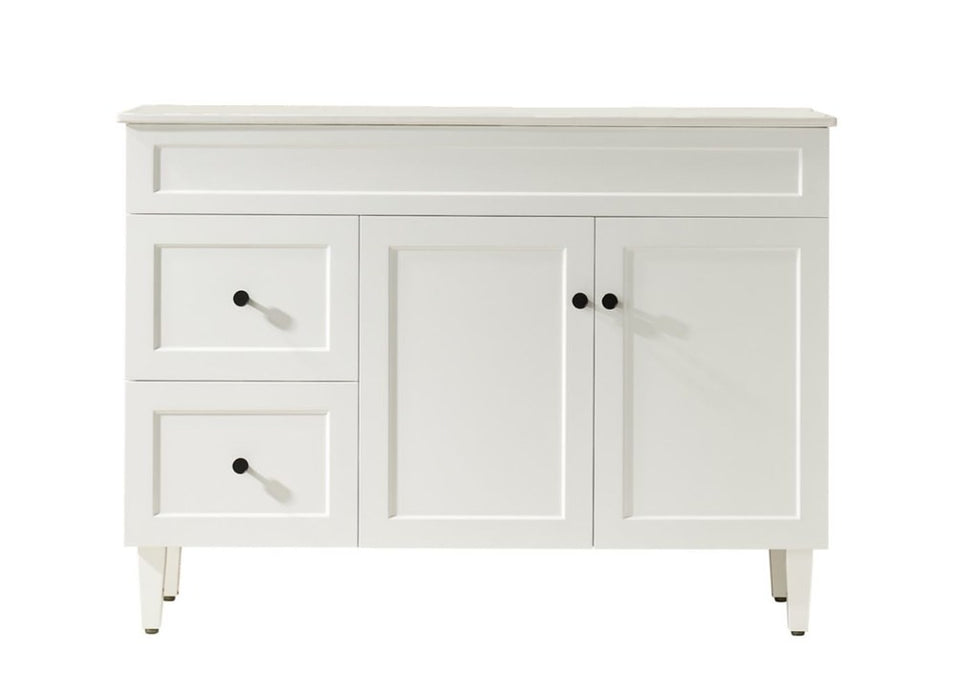 1200*455*860mm POS Harrington Matt White PVC Constructed Freestanding Vanity With Legs - Left Hand Drawer - HD reno