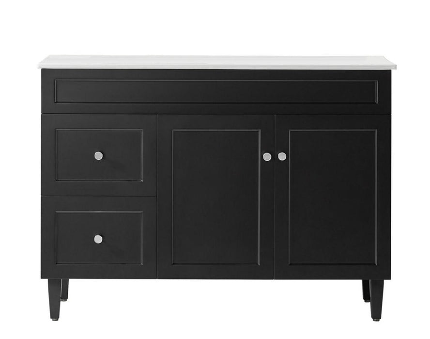 1200*455*860mm POS Harrington Matt Black PVC Constructed Freestanding Vanity With Legs - Left Hand Drawer - HD reno