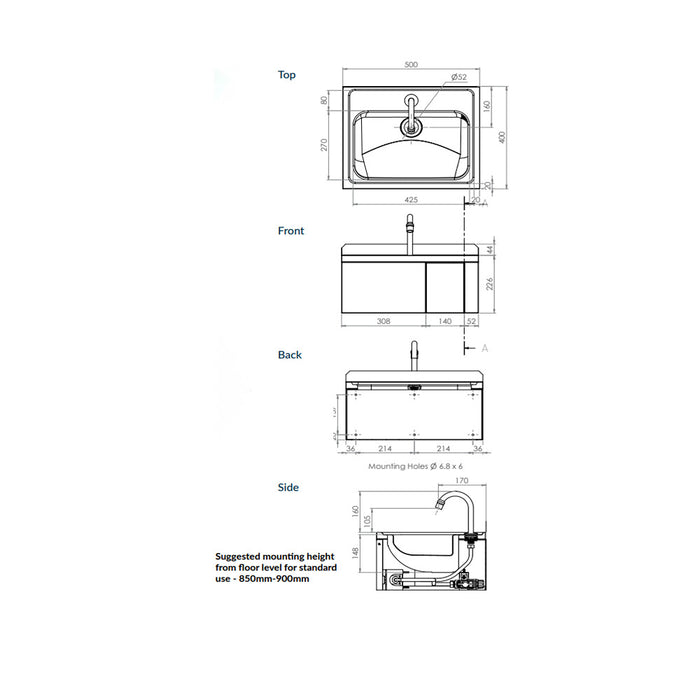 Hands Free Knee Operated Stainless Steel Basin - HD reno