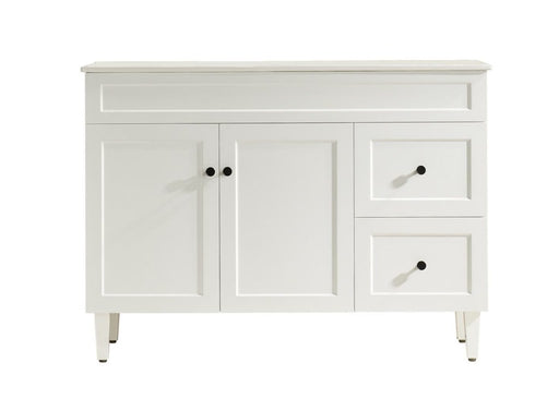 1200*455*860mm POS Harrington Matt White PVC Constructed Freestanding Vanity With Legs - Right Hand Drawer - HD reno