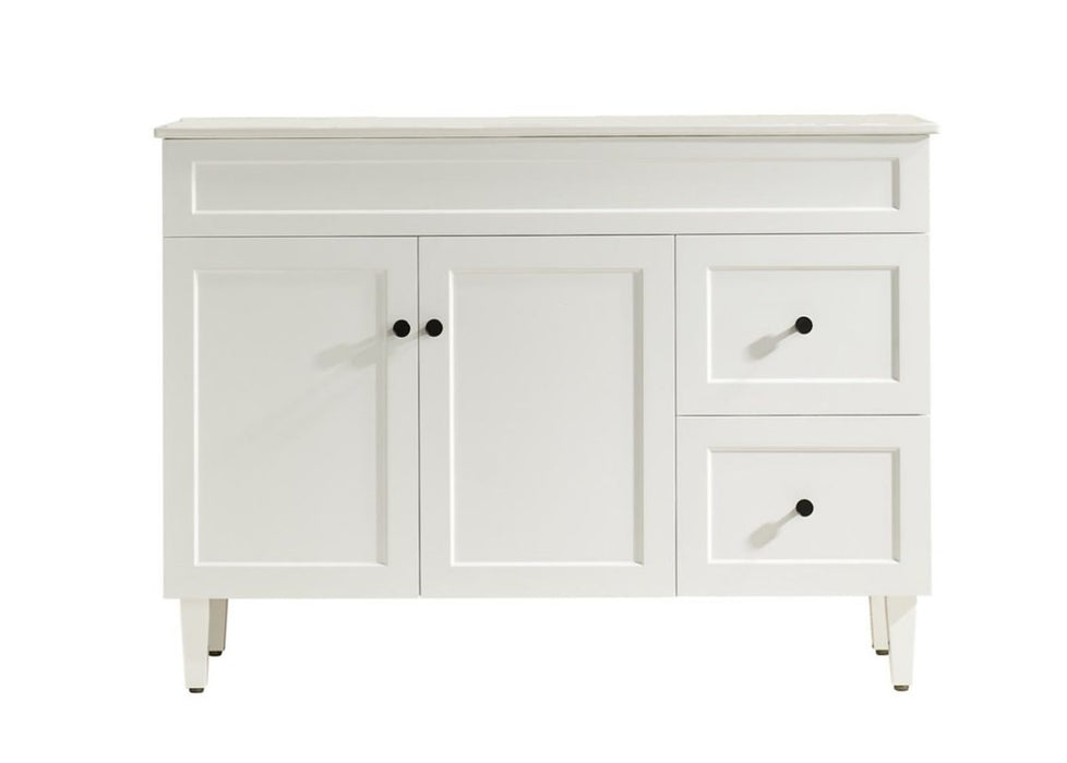 1200*455*860mm POS Harrington Matt White PVC Constructed Freestanding Vanity With Legs - Right Hand Drawer - HD reno
