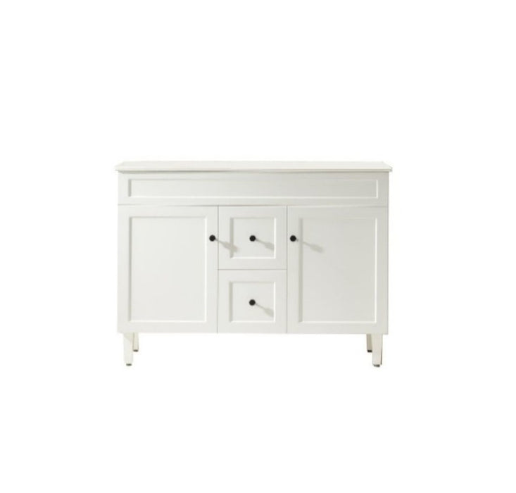 1200*455*860mm POS Harrington Matt White PVC Constructed Freestanding Vanity With Legs - Middle Drawer - HD reno