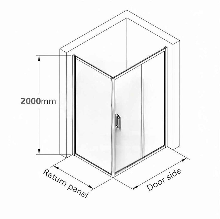 920-1750x2000mm L Shape Shower Screen Sliding Door Chrome Semi-frameless 6mm Glass With  Return Panel