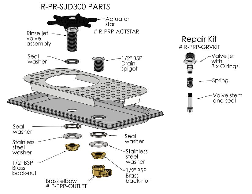 Glass/Milk Jug with Honeycomb Drain Tray (Short). Including Drain Elbow - HD reno