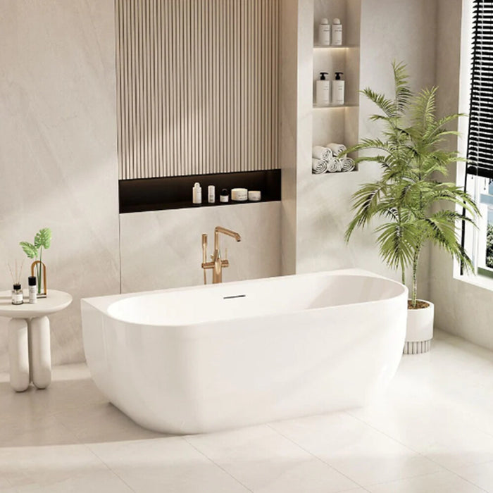 1500-1700*880*580mm Mercio Anna Gloss White Oval Acrylic With Overflow Back To Wall Bathtub