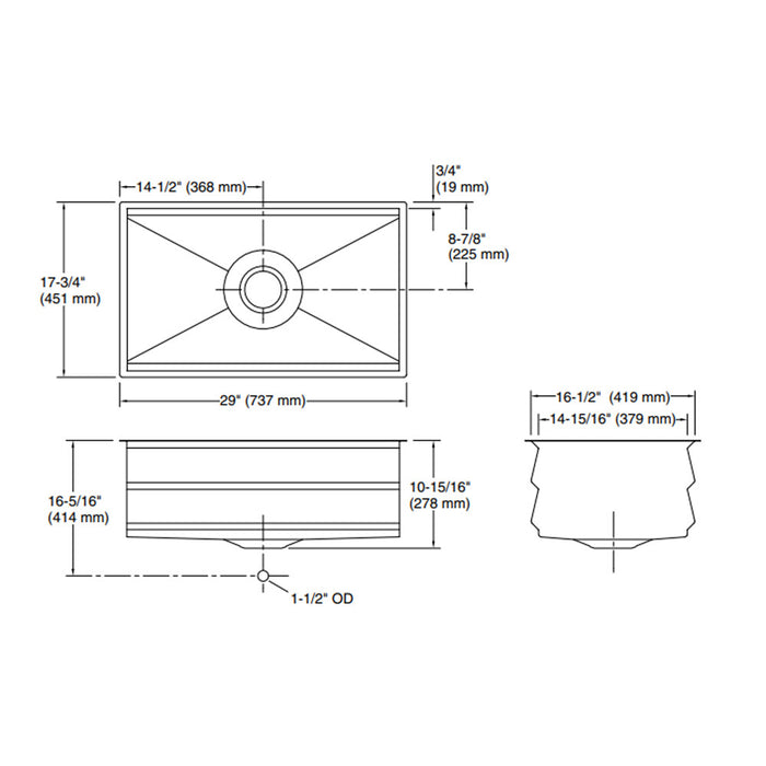 735*450*280mm Kohler Prolific Stainless Steel Square Single Bowl Workstation Undermount Kitchen Sink