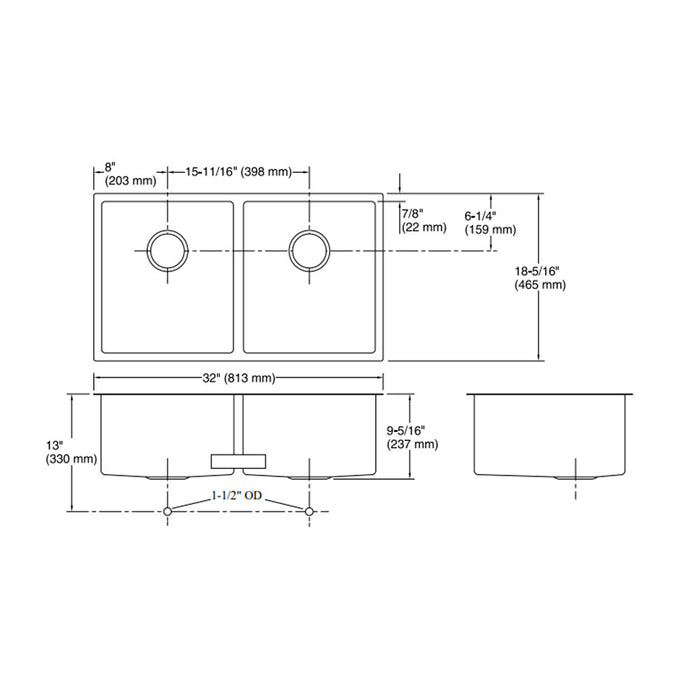 815*465*235mm Kohler Strive Stainless Steel Square Double Bowl With Accessories Undermount Kitchen Sink