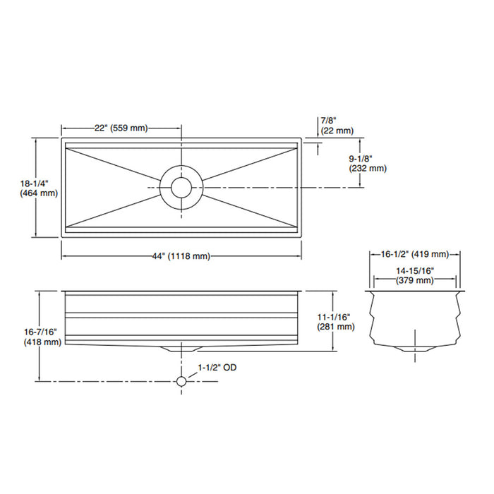1120*465*280mm Kohler Prolific Stainless Steel Square Single Bowl Workstation Undermount Kitchen Sink