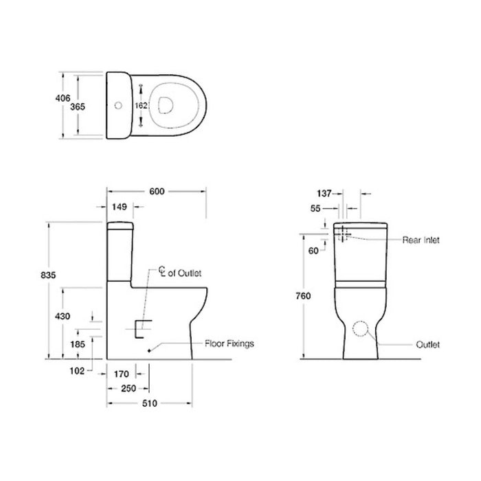 600*406*835mm Kohler Reach White Back To Wall Toilets