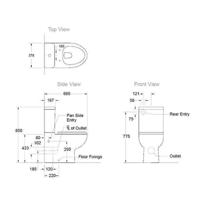 665*378*850mm Kohler Dual Side Entry White Back To Wall Toilets