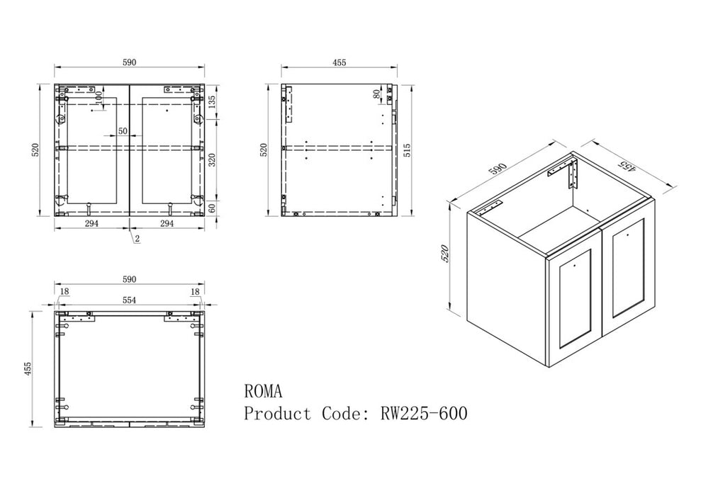 600-1500*460*540mm ROMA Hampton White Wall Hung Vanity