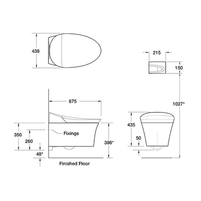 675*438*435mm Kohler Veil LCD Remote Nightlight Control Wall Hung Bidet Smart Toilet