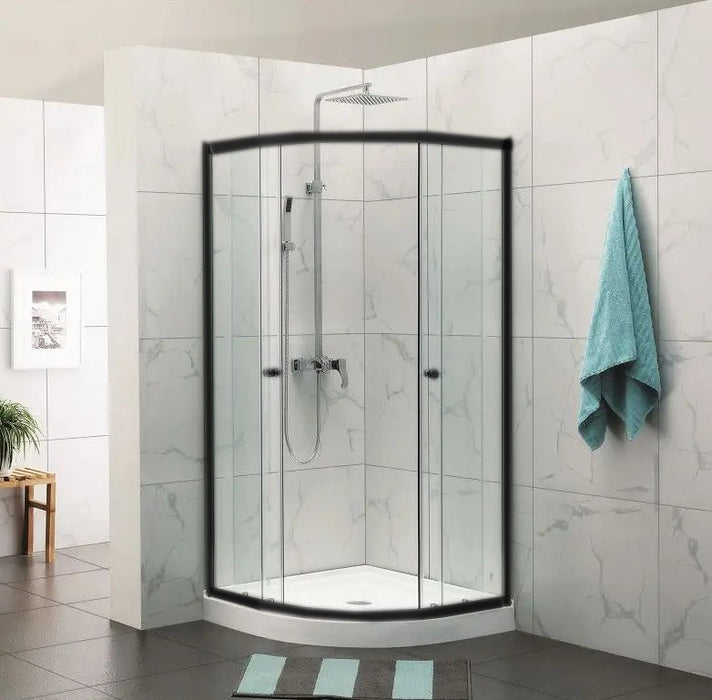 Covey NC046 Semi-Frameless Curved Sliding Door Chrome / Black Fittings Shower Screens - HD reno
