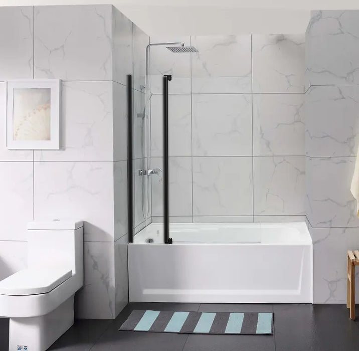 1000/1200x1500mm Covey Fixed and Swing Over Bathtub 6mm Tempered Glass Chrome / Black Shower Screens - HD reno