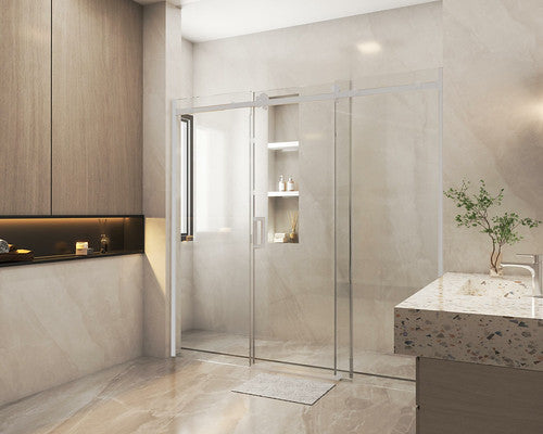 1400-2450x2000mm COV Wall to Wall Frameless Sliding Door Chrome Stainless Steel Handle 3 Panels Shower Screens - HD reno