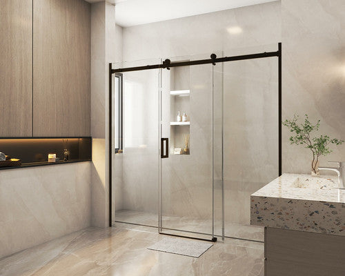 1400-2450x2000mm COV Wall to Wall Frameless Sliding Door Chrome Stainless Steel Handle 3 Panels Shower Screens - HD reno