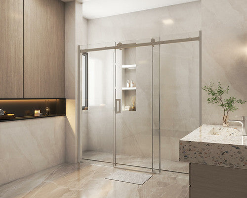 1400-2450x2000mm COV Wall to Wall Frameless Sliding Door Chrome Stainless Steel Handle 3 Panels Shower Screens - HD reno