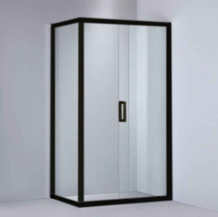 920-1750x2000mm L Shape Shower Screen Sliding Door Black Semi-frameless 6mm Glass With Return Panel