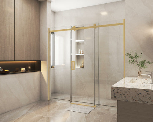 1400-2450x2000mm COV Wall to Wall Frameless Sliding Door Chrome Stainless Steel Handle 3 Panels Shower Screens - HD reno
