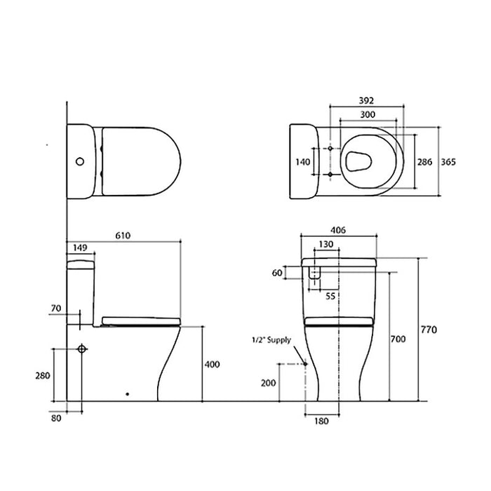 610*406*770mm Kohler Reach II Back to Wall Toilets
