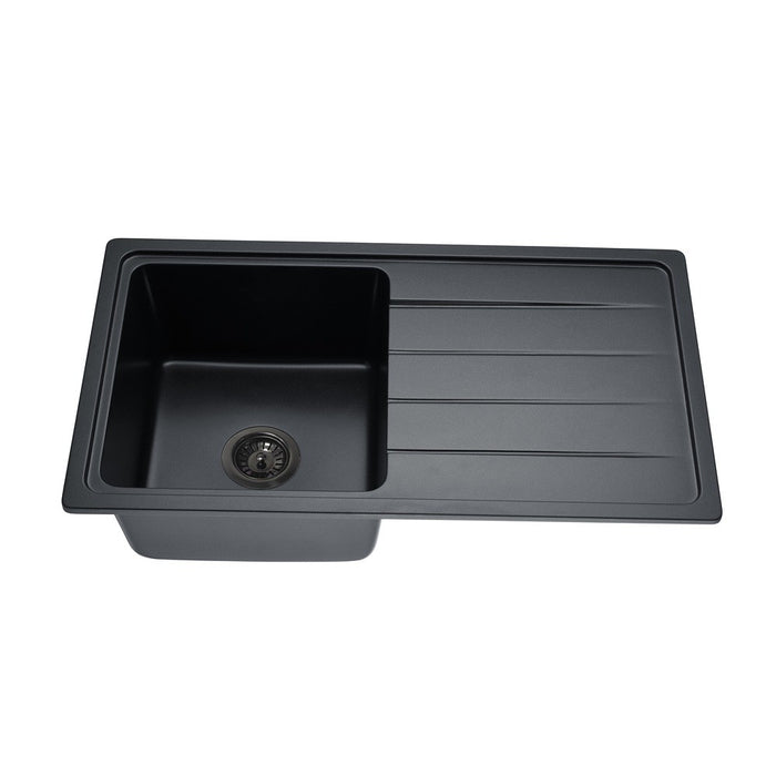 864*484*235mm Lukka Gabrio Matt Black Granite Square Single Bowls With Drainer Work Station Sink