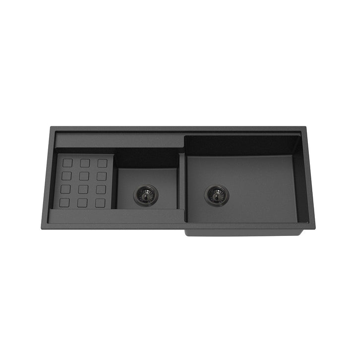 1160*500*225mm Lukka Gabrio Matt Black Granite Square Double Bowls With Drainer Work Station Sink