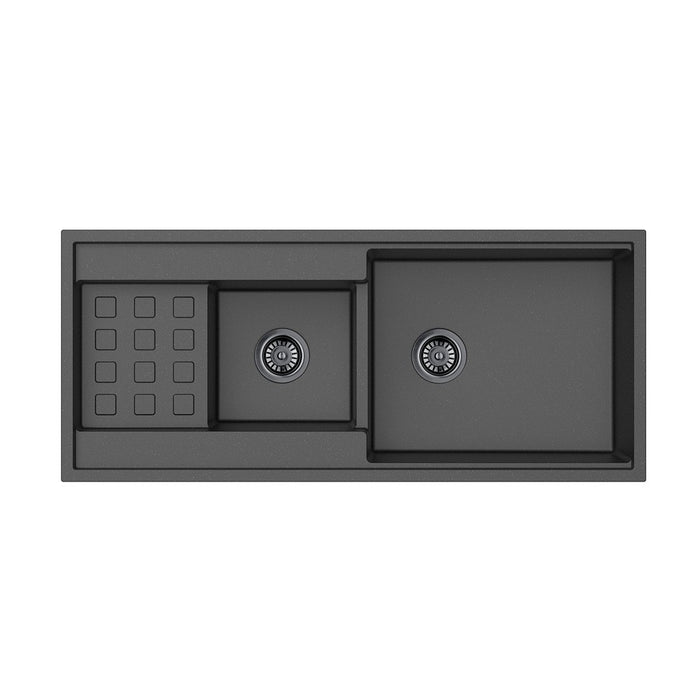 1160*500*225mm Lukka Gabrio Matt Black Granite Square Double Bowls With Drainer Work Station Sink