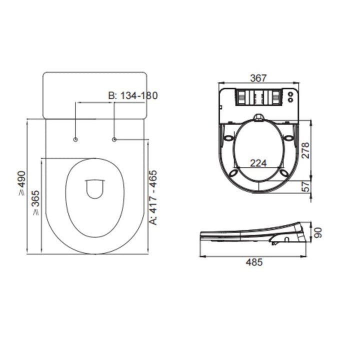 490*367*90mm Lukka Procida Gloss White Non-electric Left/Right Hand Water Inlet Toilet Bidet Seat