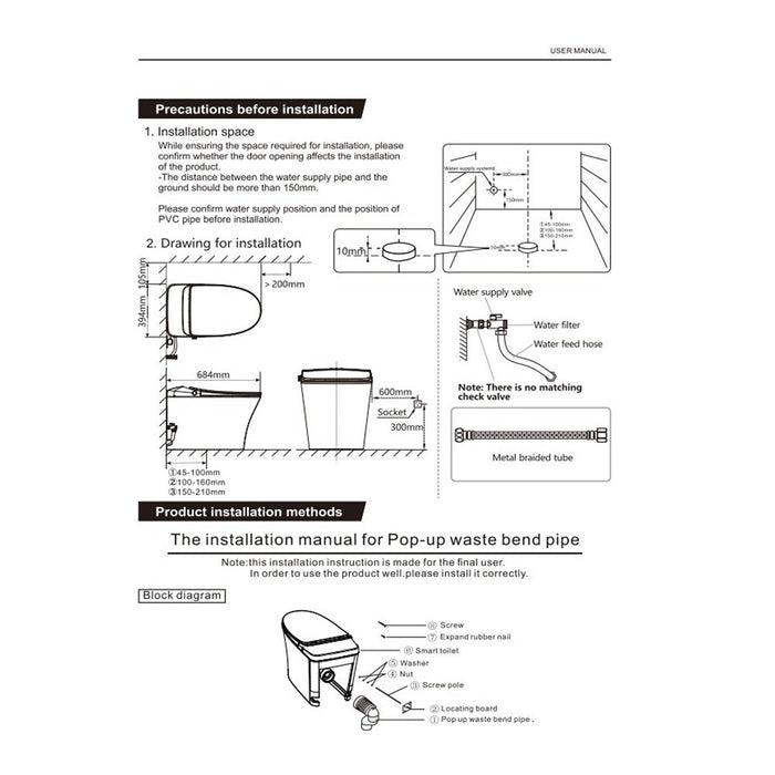 684*408*474mm Lukka Samos Gloss White Ceramic Super Siphonic Auto Open/Close Back To Wall Smart Toilet