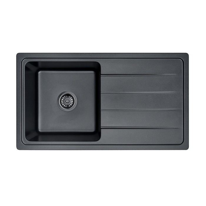 864*484*235mm Lukka Gabrio Matt Black Granite Square Single Bowls With Drainer Work Station Sink