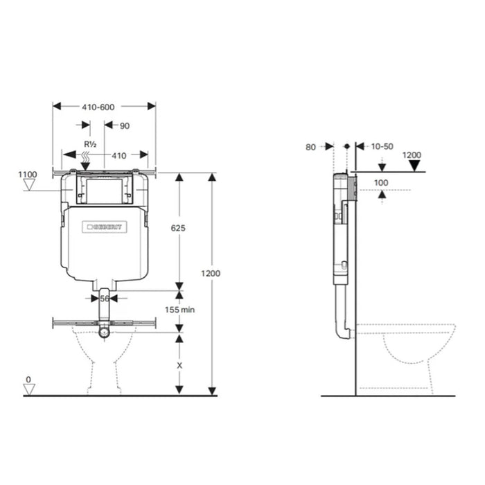 Geberit Sigma8 Concealed Cistern Frameless Standard In-wall Cistern For Wall Faced Pan With Button