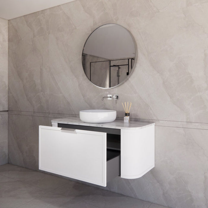 1200*450*450mm ABS Houston Matt White Plywood Curved Single Bowl Wall Hung Vanity with Front Pull-out Side Cabinets, No Side Clearance Needed