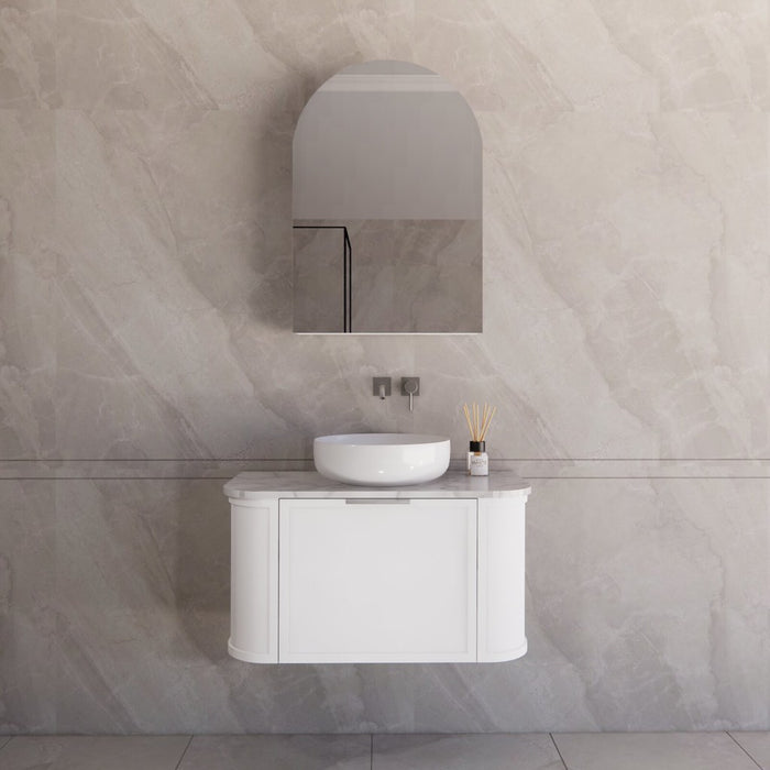 900*450*450mm ABS Houston Matt White Plywood Curved Wall Hung Vanity  with Front Pull-out Side Cabinets, No Side Clearance Needed