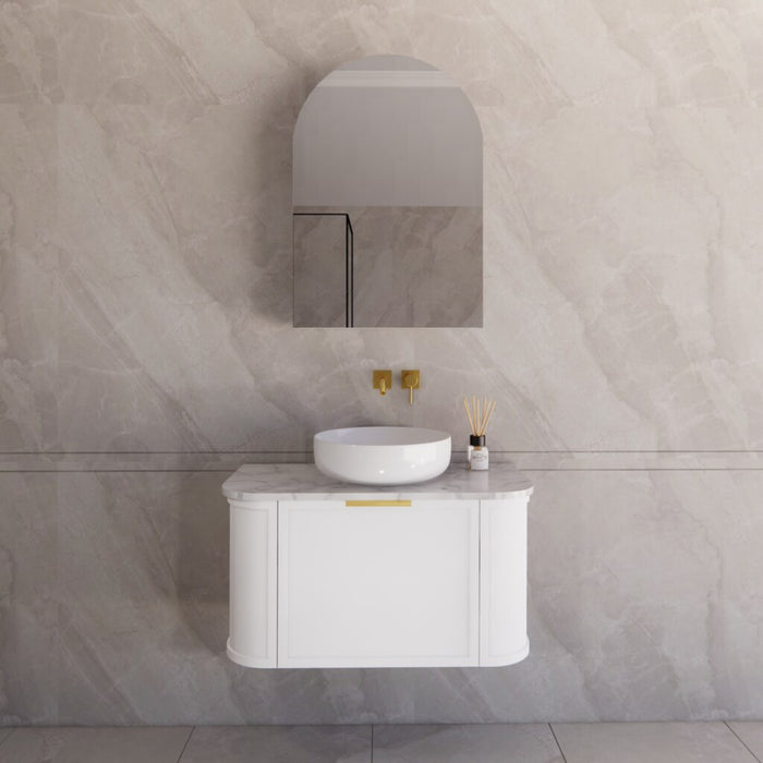 900*450*450mm ABS Houston Matt White Plywood Curved Wall Hung Vanity  with Front Pull-out Side Cabinets, No Side Clearance Needed